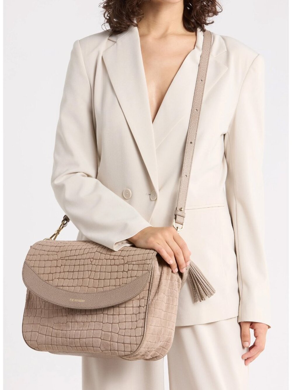 NWT BRAHMIN JOLENE SHOULDER BAG WARM GRAY BEDROCK CROC SUEDE